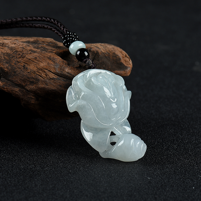 天然糯种翡翠花开富贵吊坠-红掌柜