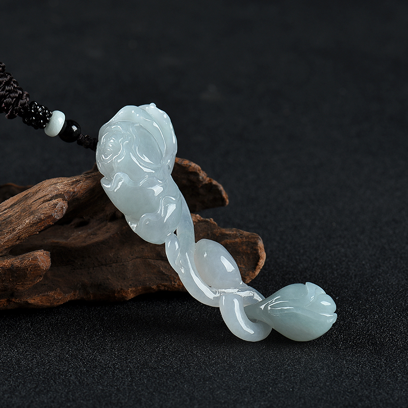 天然糯种翡翠花开富贵吊坠-红掌柜