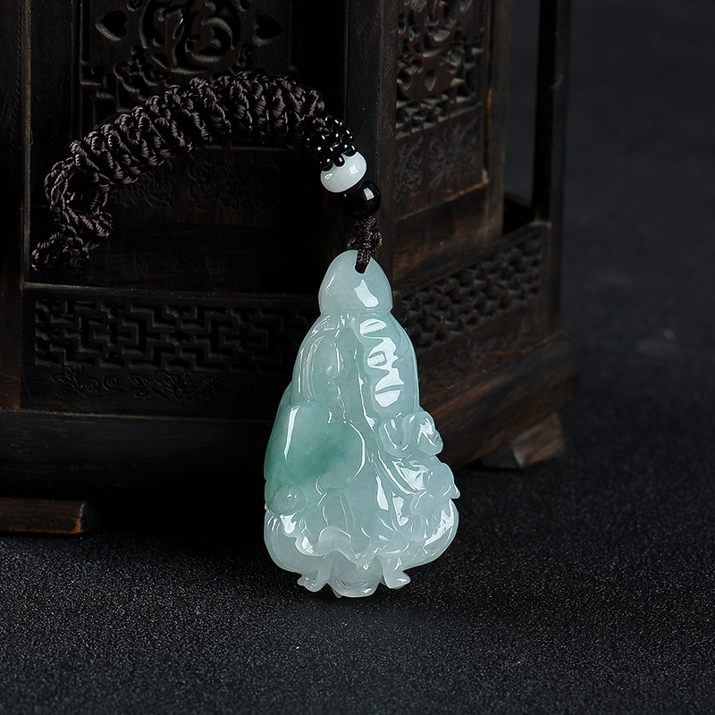 缅甸天然糯种飘翠翡翠百财吊坠-红掌柜