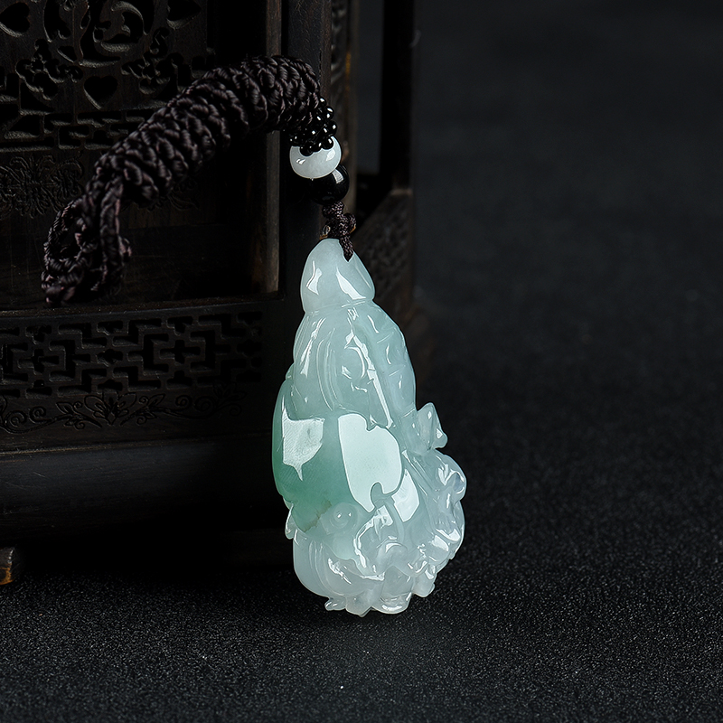 天然糯种飘翠翡翠百财吊坠-红掌柜