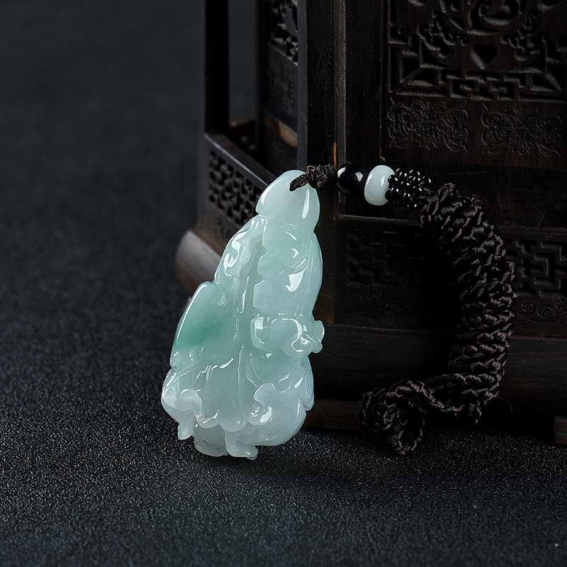 缅甸糯种飘翠翡翠百财吊坠-红掌柜
