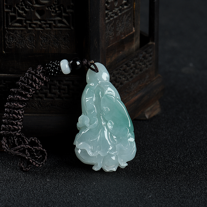 缅甸天然飘翠翡翠百财吊坠-红掌柜