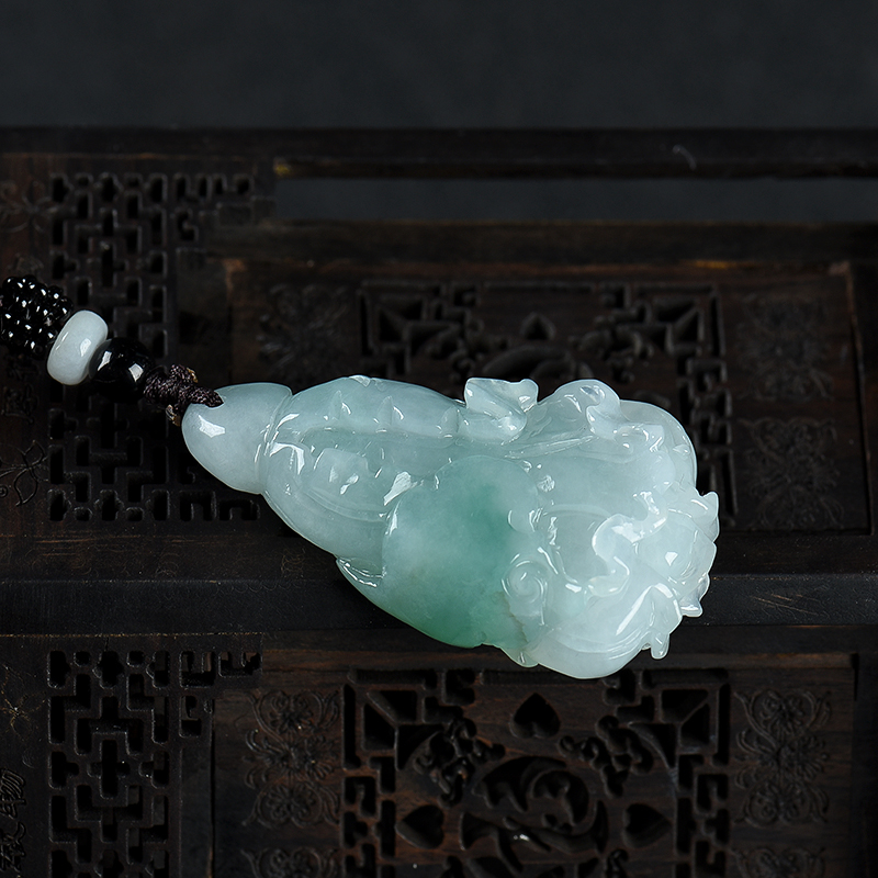 缅甸天然糯种翡翠百财吊坠-红掌柜