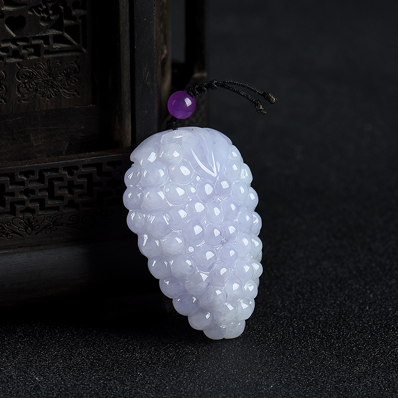 天然豆种浅紫翡翠多子多福吊坠-红掌柜