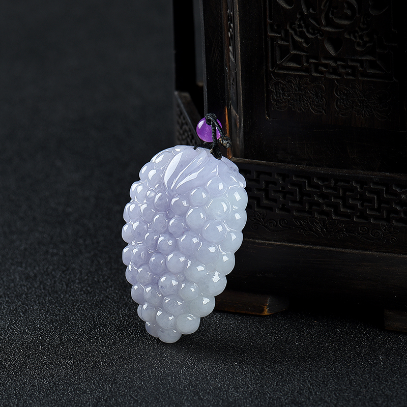 缅甸豆种浅紫翡翠多子多福吊坠-红掌柜