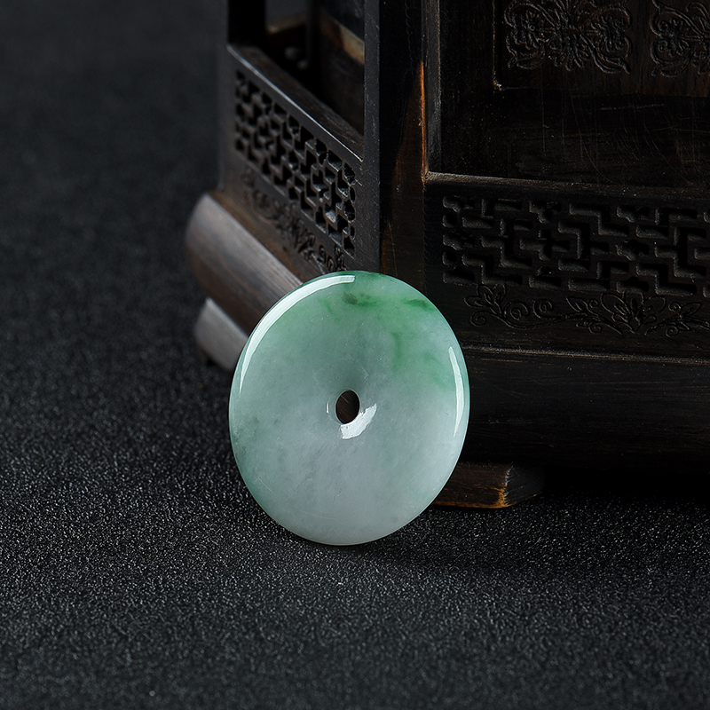 缅甸豆种飘翠翡翠平安团圆吊坠-红掌柜