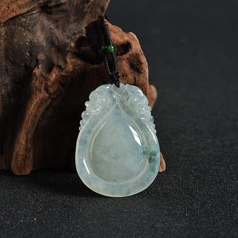 天然糯冰种飘花翡翠福在眼前吊坠--红掌柜