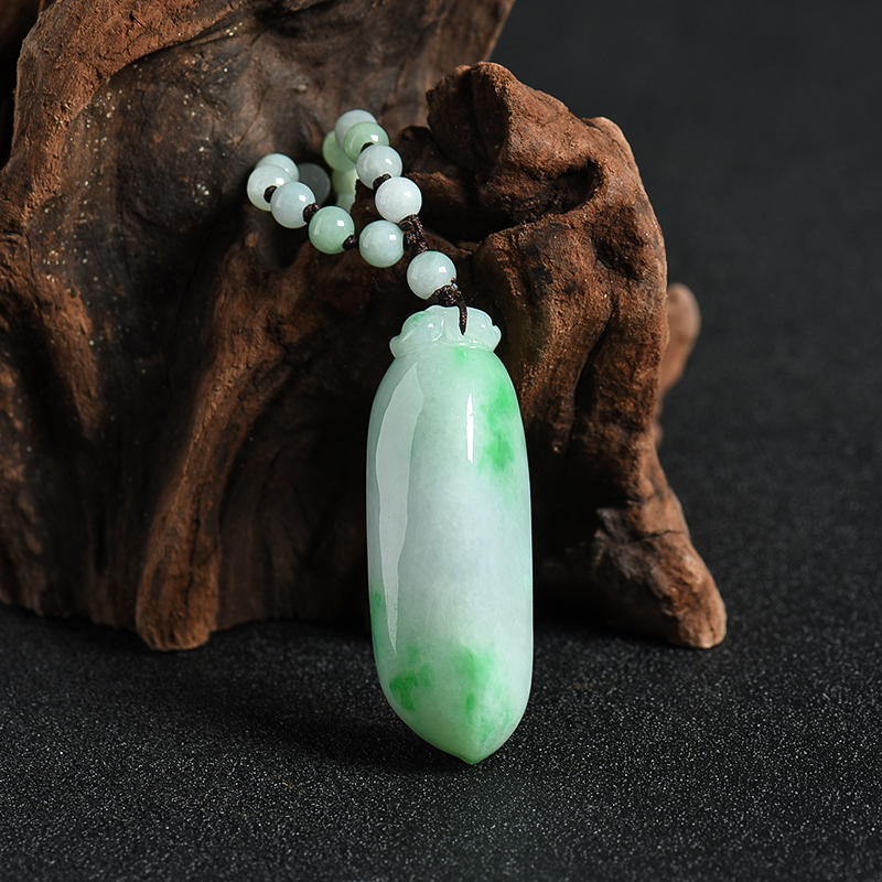 缅甸天然糯种飘绿翡翠福瓜吊坠-红掌柜