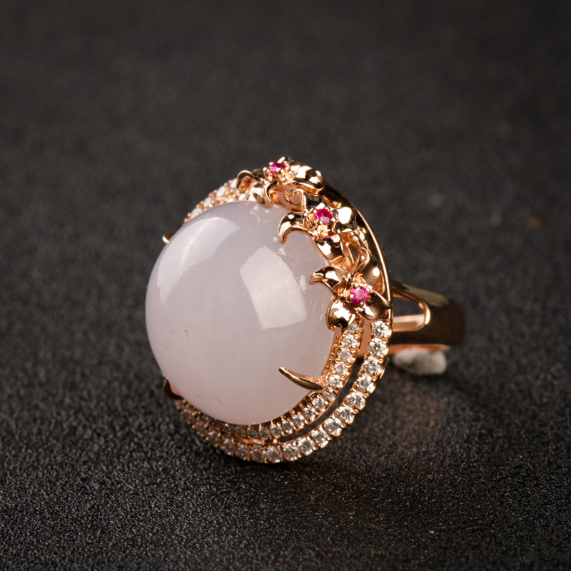 18k金镶糯种浅紫翡翠戒指-红掌柜