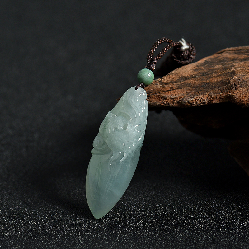 缅甸糯冰种无色翡翠凤凰吊坠-红掌柜