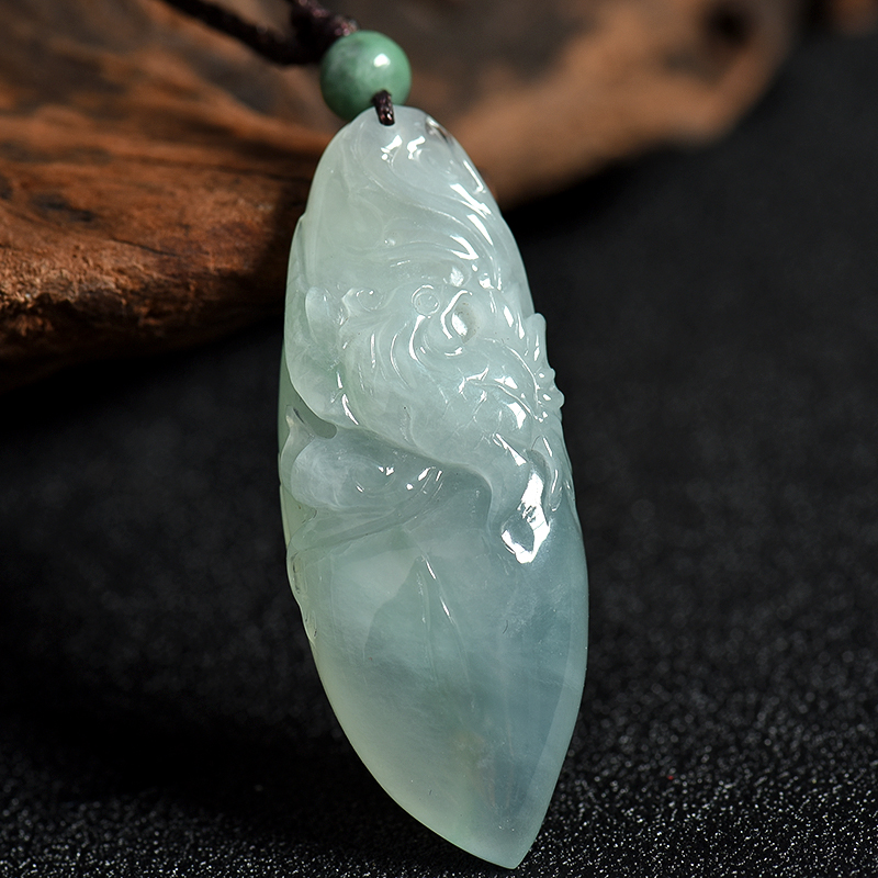 缅甸天然糯冰种无色翡翠吊坠-红掌柜