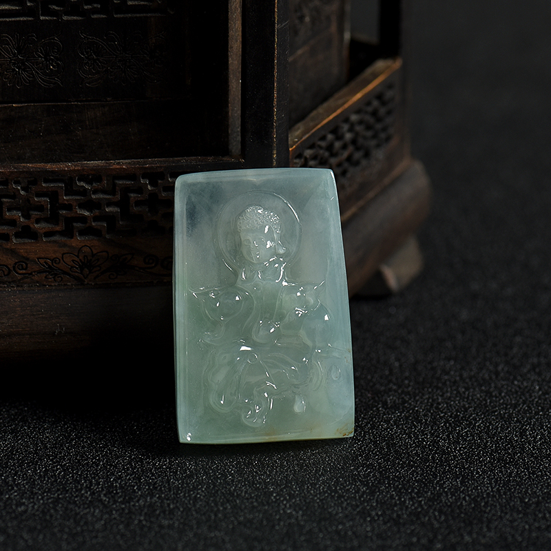 缅甸天然糯冰种晴水翡翠宝宝佛吊坠-红掌柜