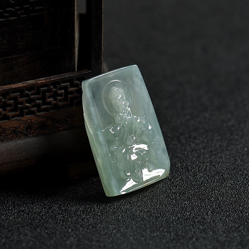 天然糯冰种晴水翡翠宝宝佛吊坠-红掌柜