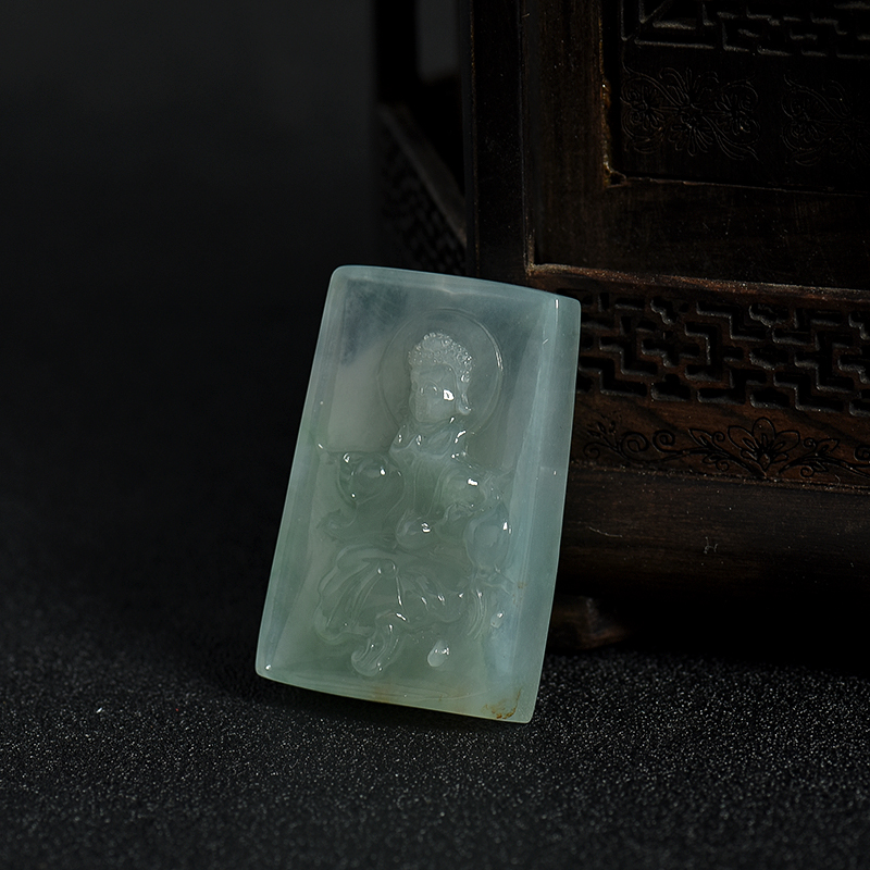 缅甸糯冰种晴水翡翠宝宝佛吊坠-红掌柜