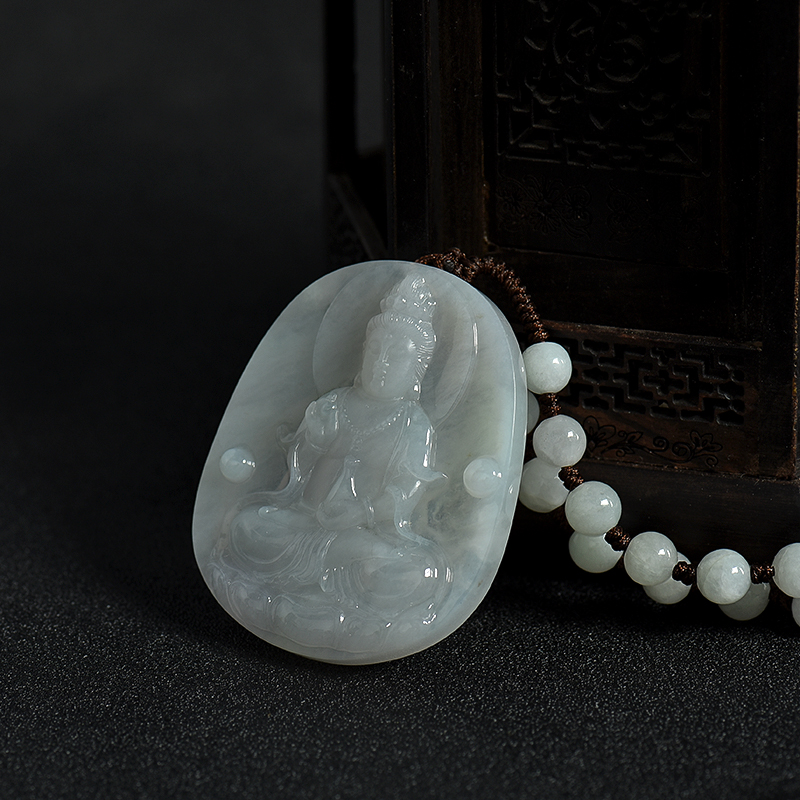 缅甸糯冰种翡翠观音吊坠-红掌柜