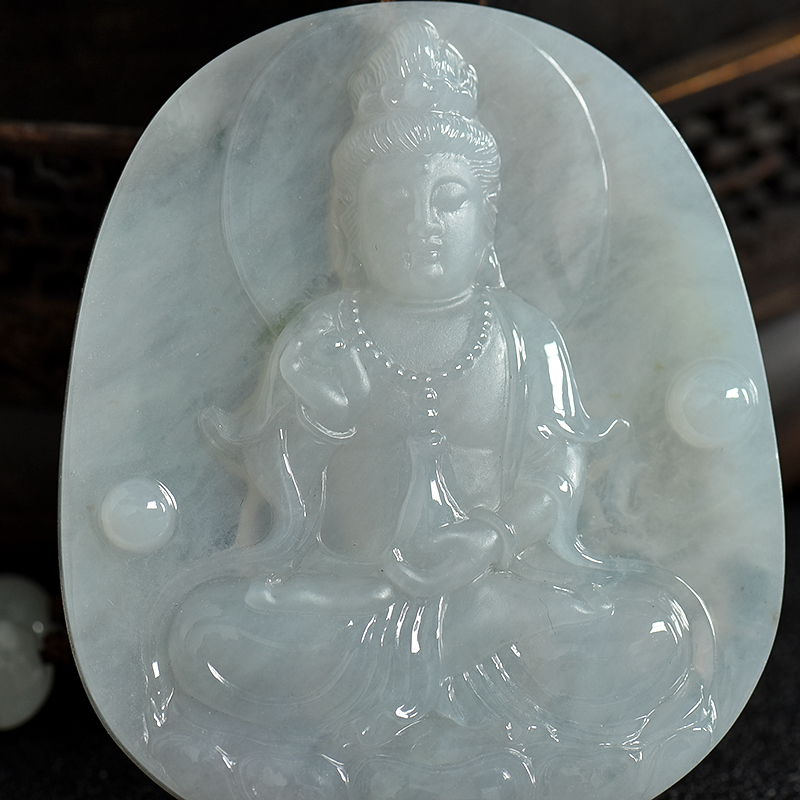 糯冰种翡翠观音吊坠-红掌柜