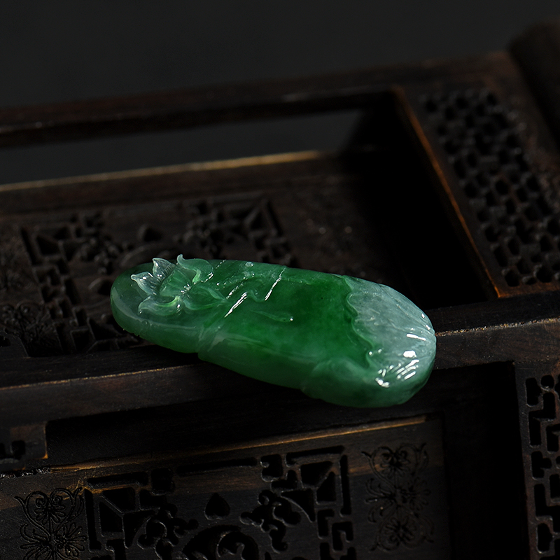 缅甸天然糯种翡翠一品清廉吊坠-红掌柜