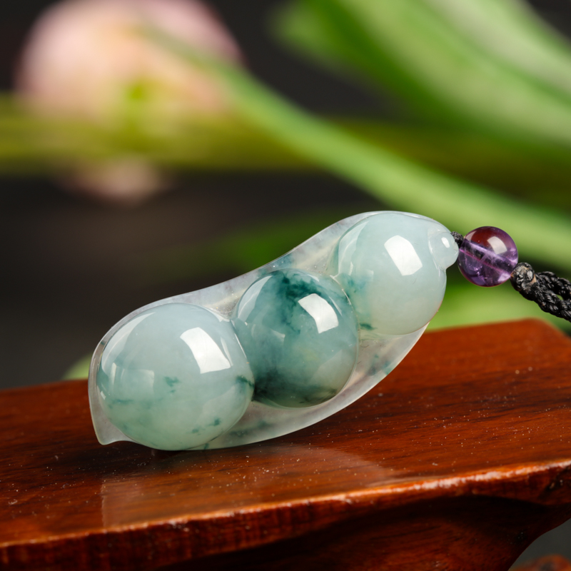 缅甸A货天然糯种飘花翡翠连中三元吊坠 - 红掌柜