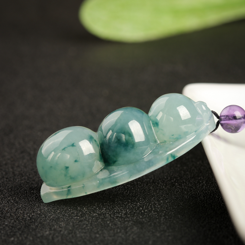 糯种飘花翡翠连中三元吊坠 - 红掌柜