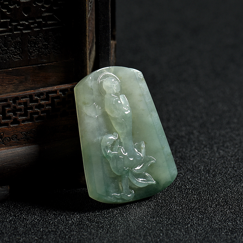 缅甸糯种飘花翡翠花开见佛吊坠-红掌柜