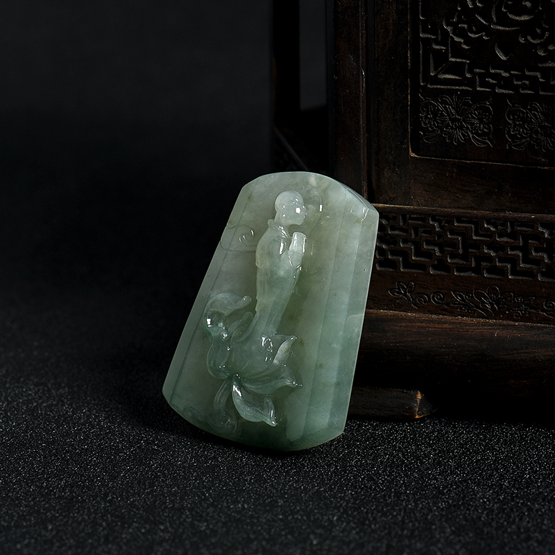 糯种飘花翡翠花开见佛吊坠-红掌柜