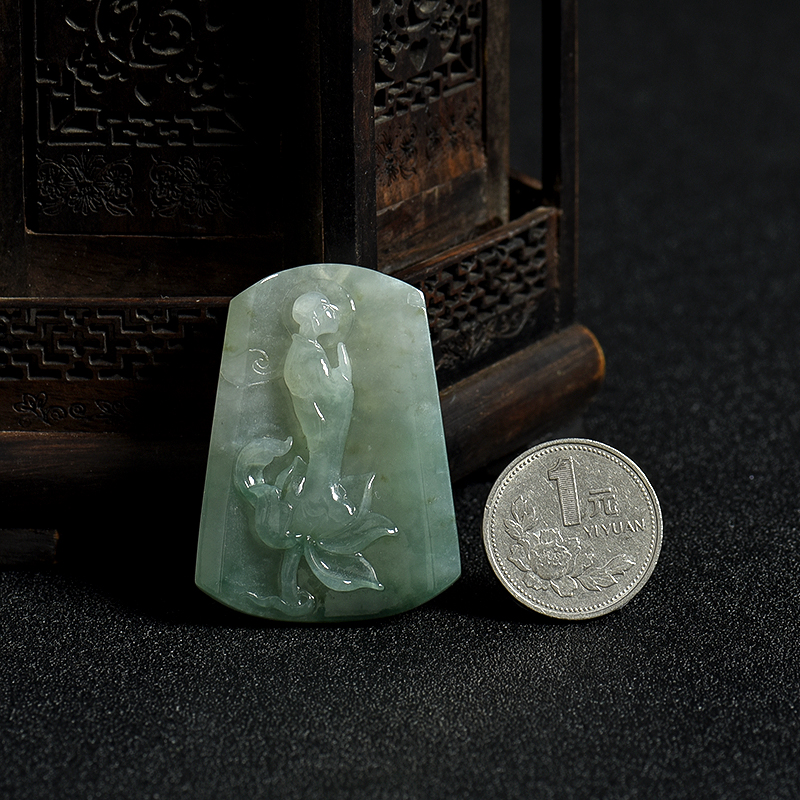 天然糯种飘花翡翠花开见佛吊坠-红掌柜