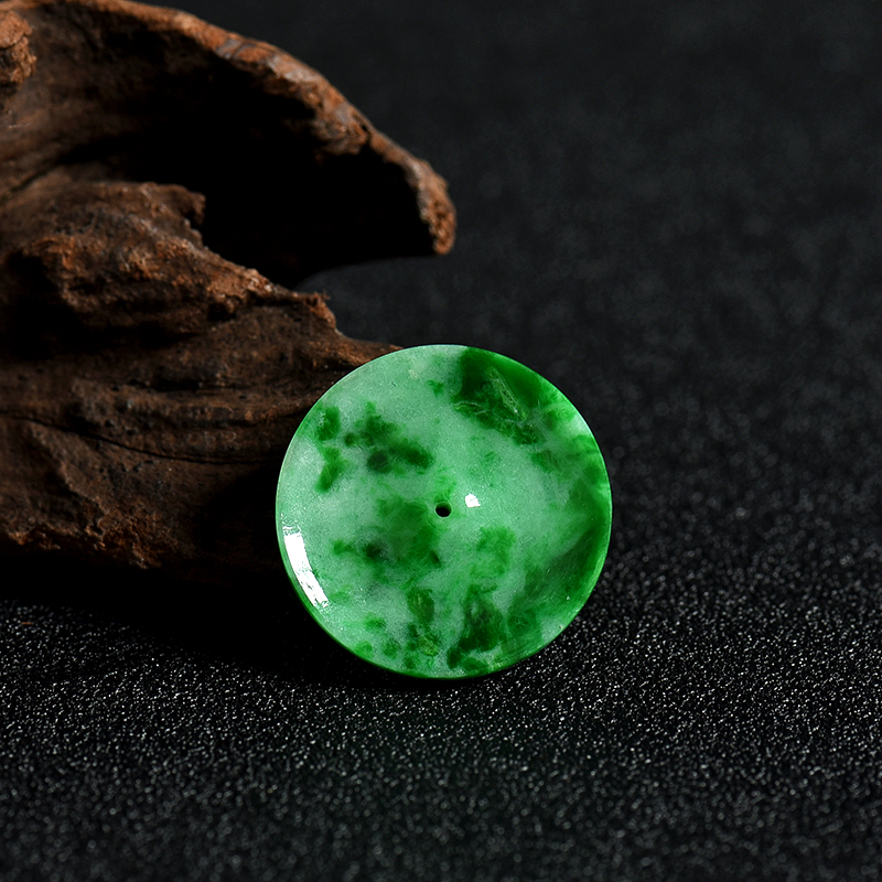 天然缅甸豆种飘翠翡翠平安扣吊坠-红掌柜