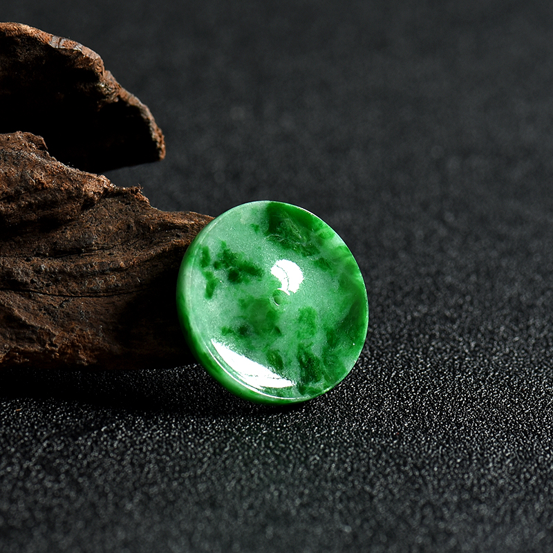 缅甸豆种飘翠翡翠平安扣吊坠-红掌柜