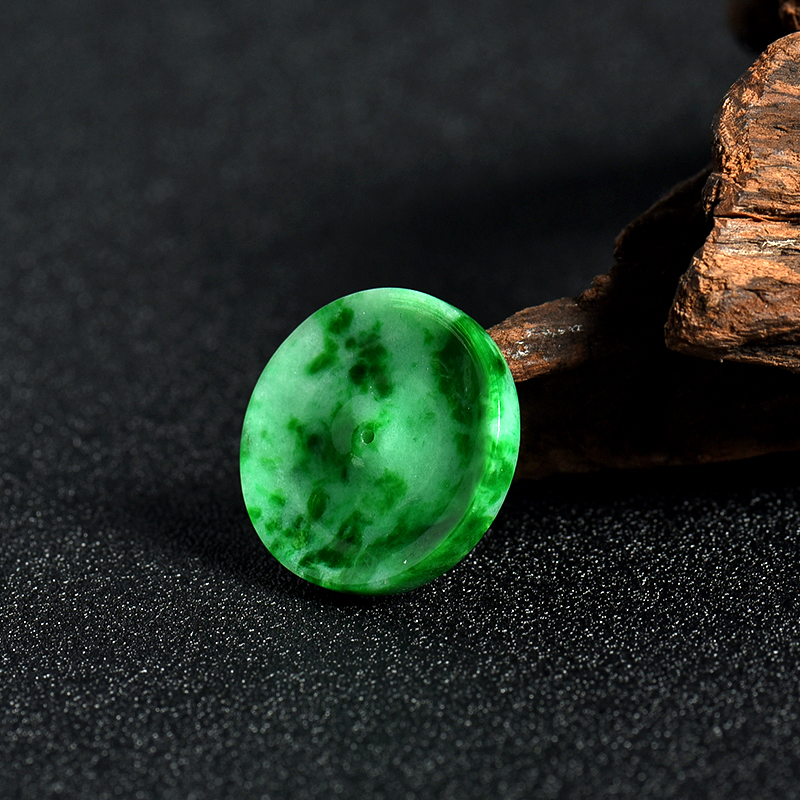 豆种飘翠翡翠平安扣吊坠-红掌柜