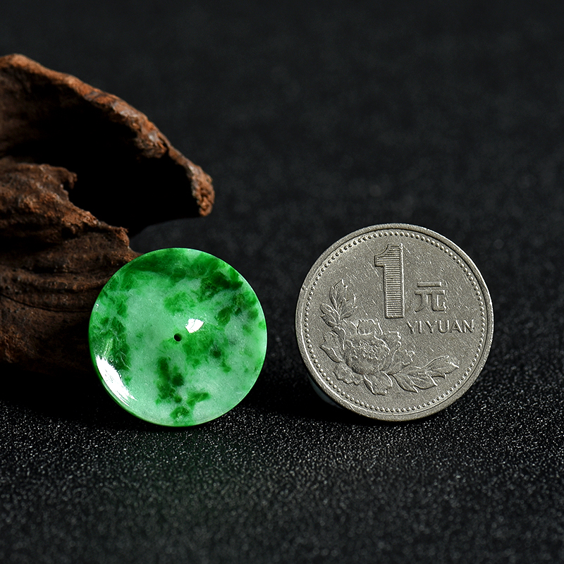 天然豆种飘翠翡翠平安扣吊坠-红掌柜