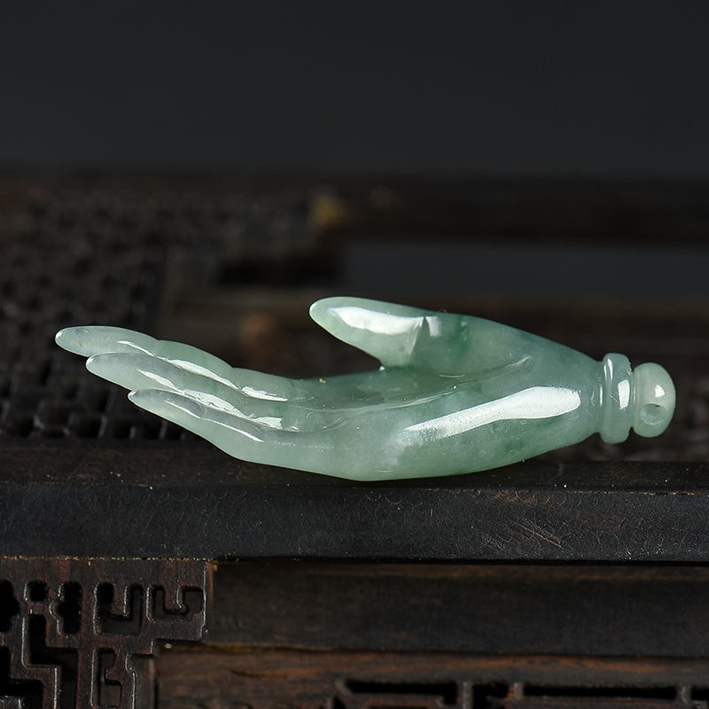 天然糯冰种飘花翡翠佛手吊坠-红掌柜