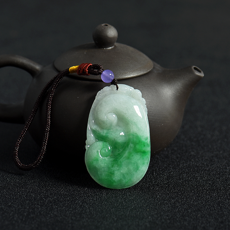 豆种飘翠翡翠如意吊坠-红掌柜