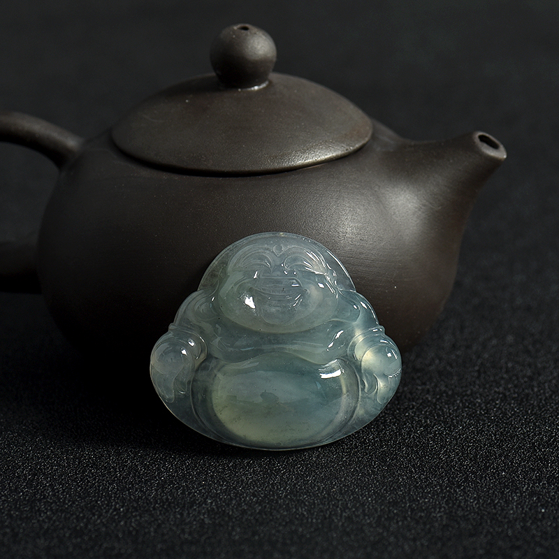 糯冰种浅绿翡翠弥勒佛吊坠-红掌柜