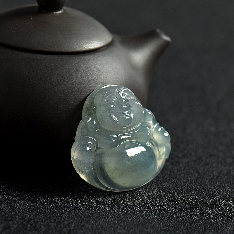 浅绿翡翠弥勒佛吊坠-红掌柜