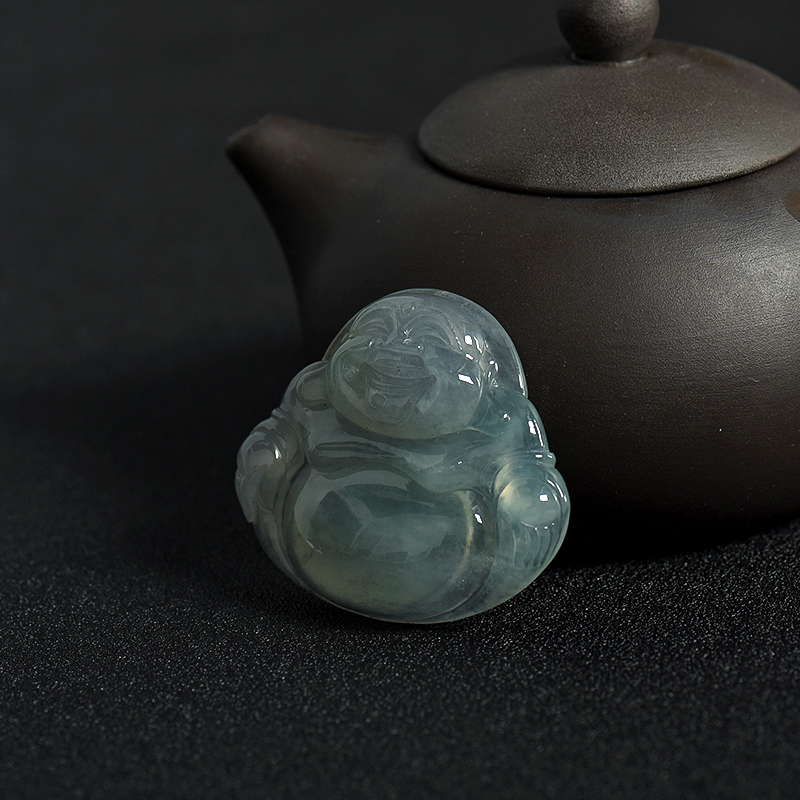 糯冰种翡翠弥勒佛吊坠-红掌柜