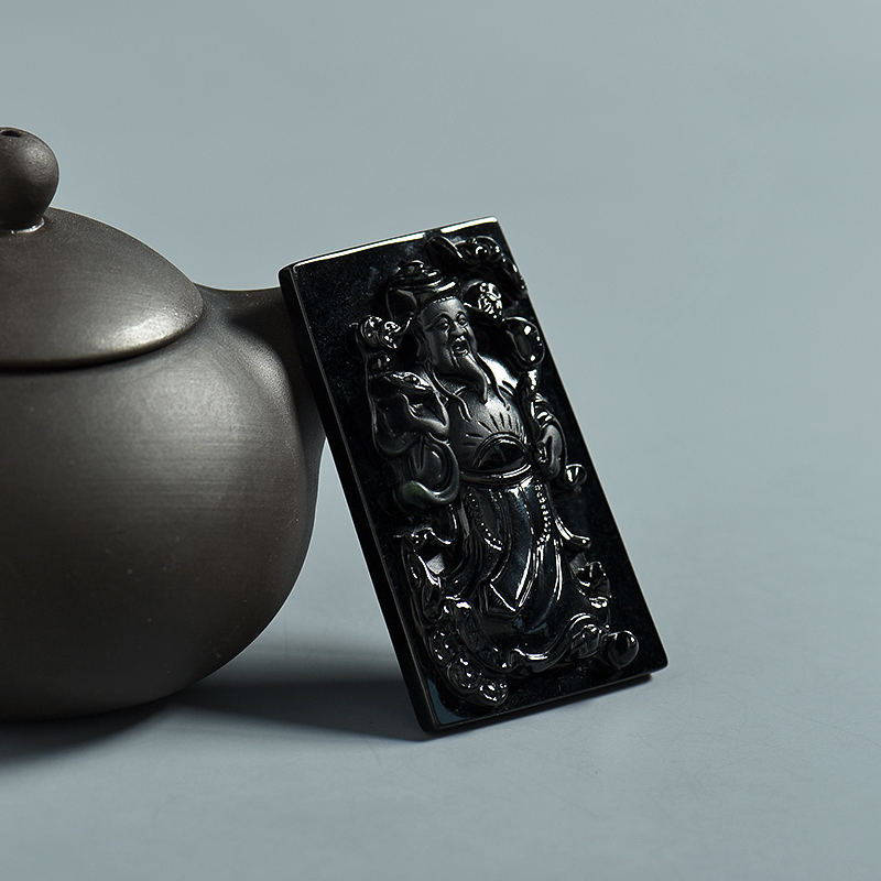 天然糯种墨翠财神吊坠-红掌柜