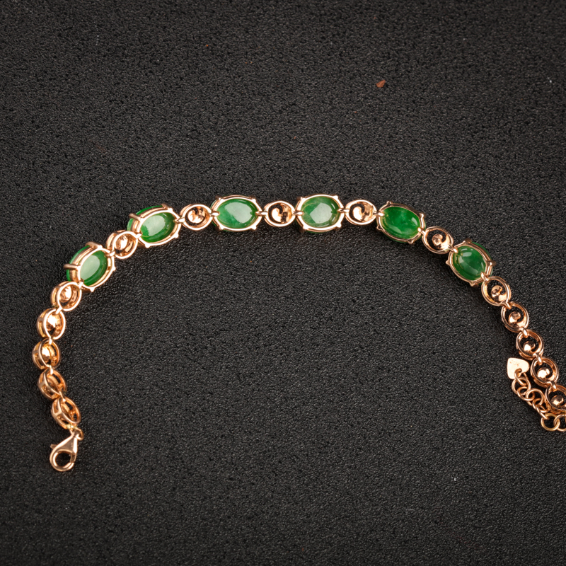 18K金镶缅甸翠绿翡翠手链-红掌柜