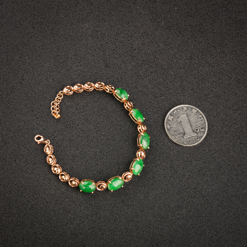 18K金镶翠绿翡翠手链-红掌柜