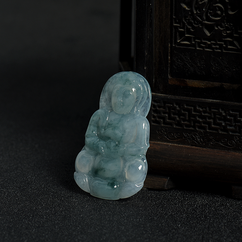 糯冰种飘花翡翠观音吊坠-红掌柜