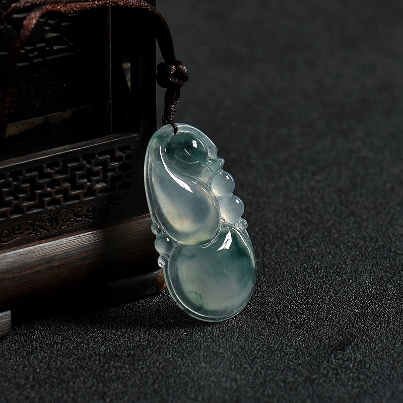 缅甸糯冰种飘花翡翠葫芦吊坠-红掌柜