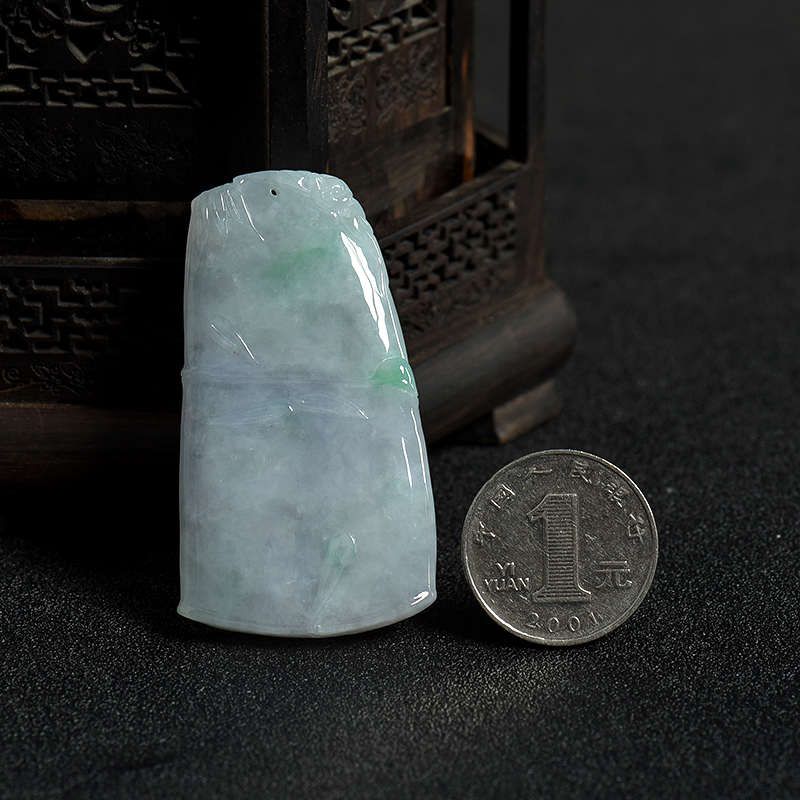 天然糯种飘翠翡翠节节高升吊坠-红掌柜