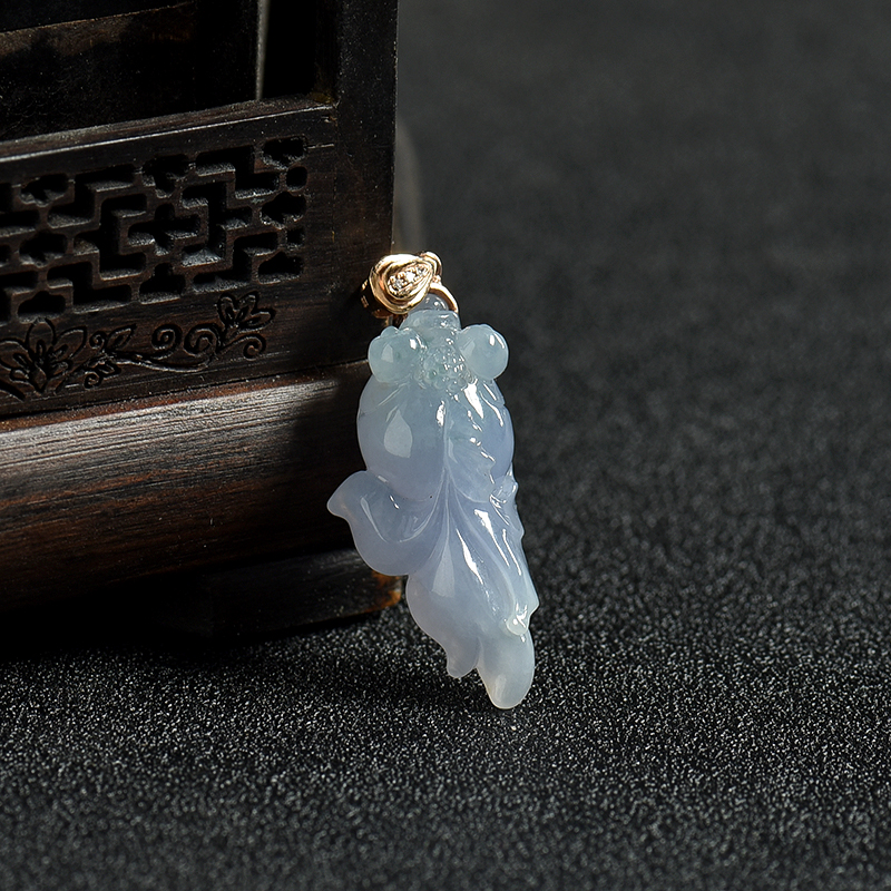 缅甸糯种浅紫翡翠金鱼吊坠-红掌柜