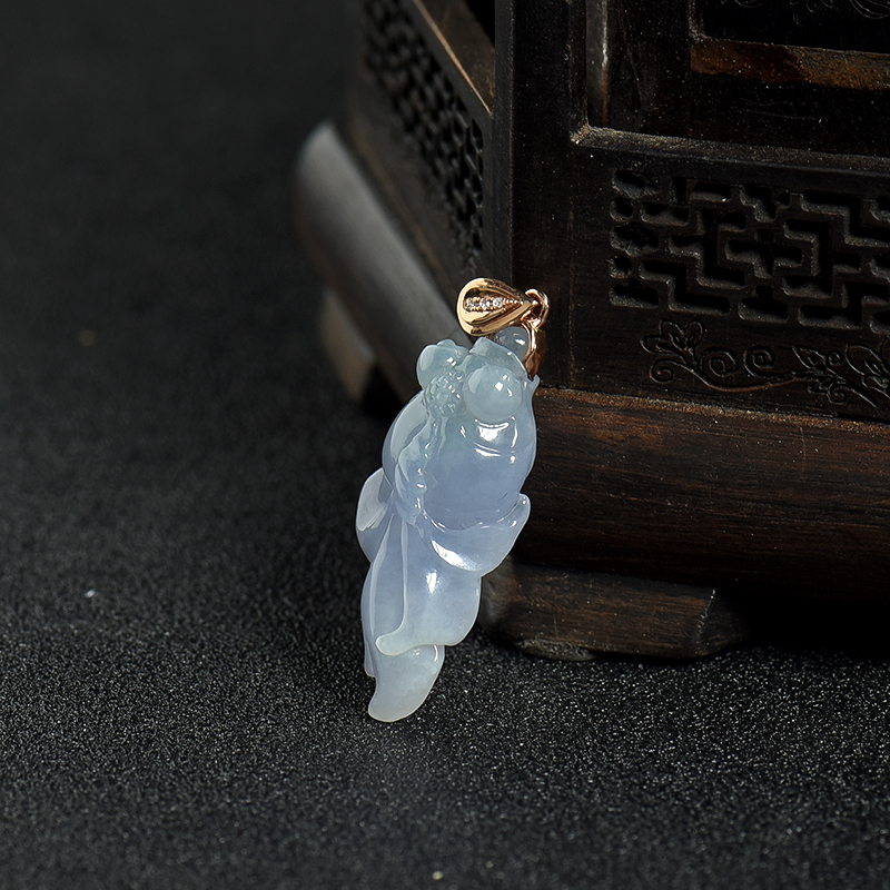 糯种浅紫翡翠金鱼吊坠-红掌柜