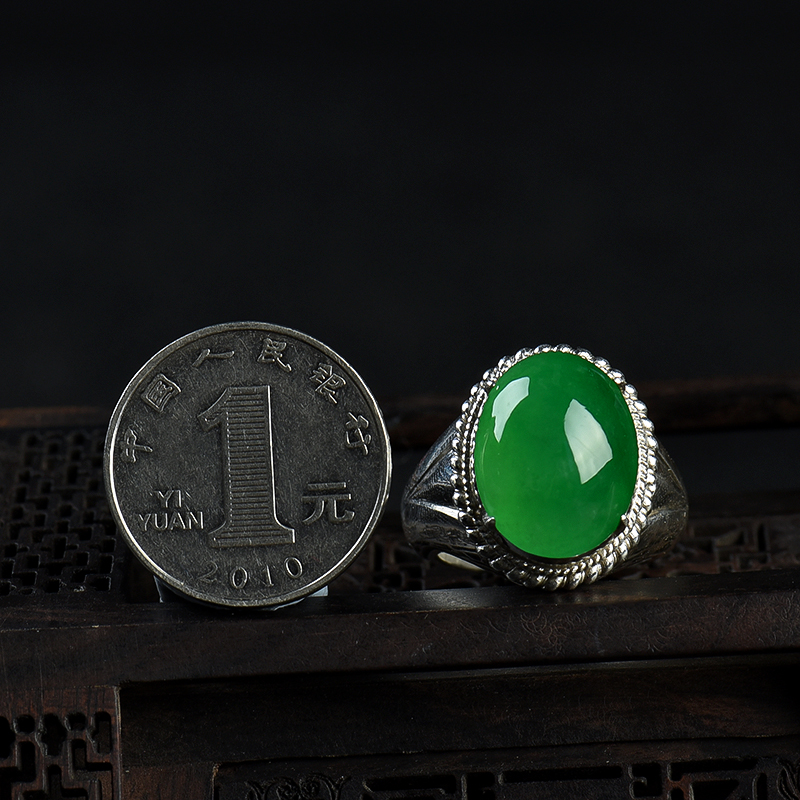 天然缅甸翡翠戒面-红掌柜