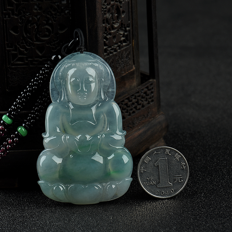 天然缅甸翡翠观音吊坠-红掌柜