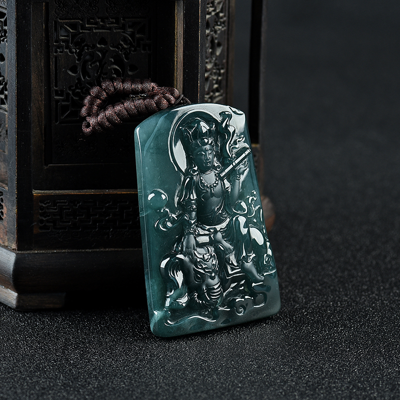 糯冰种翡翠普贤菩萨吊坠-红掌柜