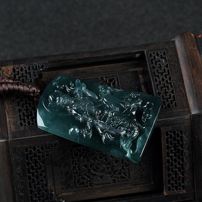 缅甸糯冰种暗绿翡翠普贤菩萨吊坠-红掌柜