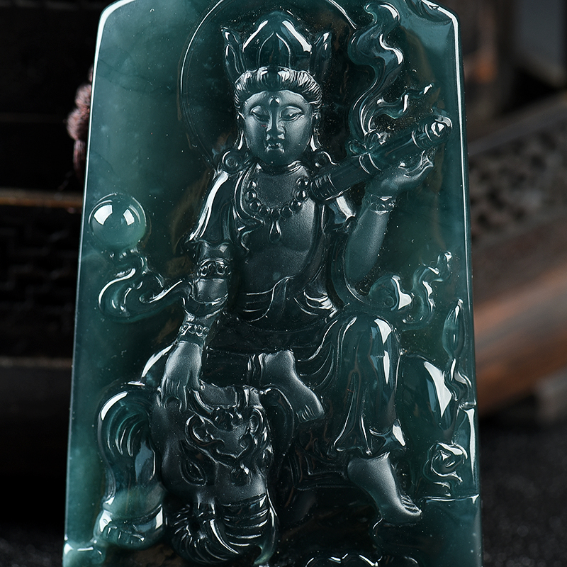 天然糯冰种暗绿翡翠普贤菩萨吊坠-红掌柜