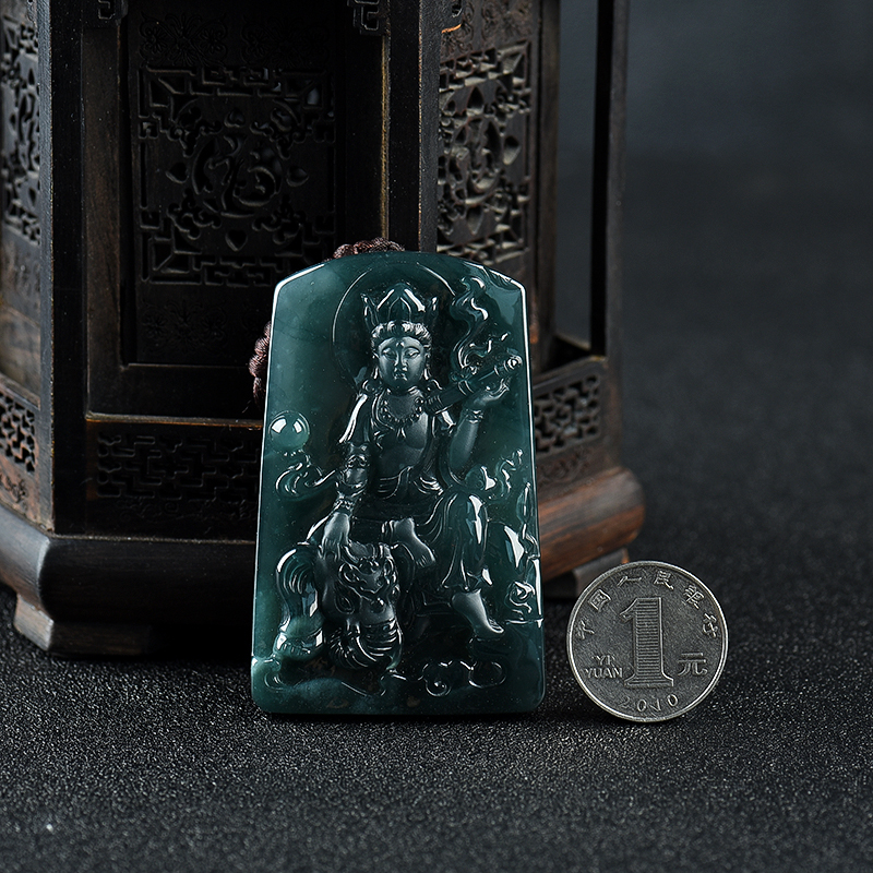 缅甸天然糯冰种暗绿翡翠-红掌柜