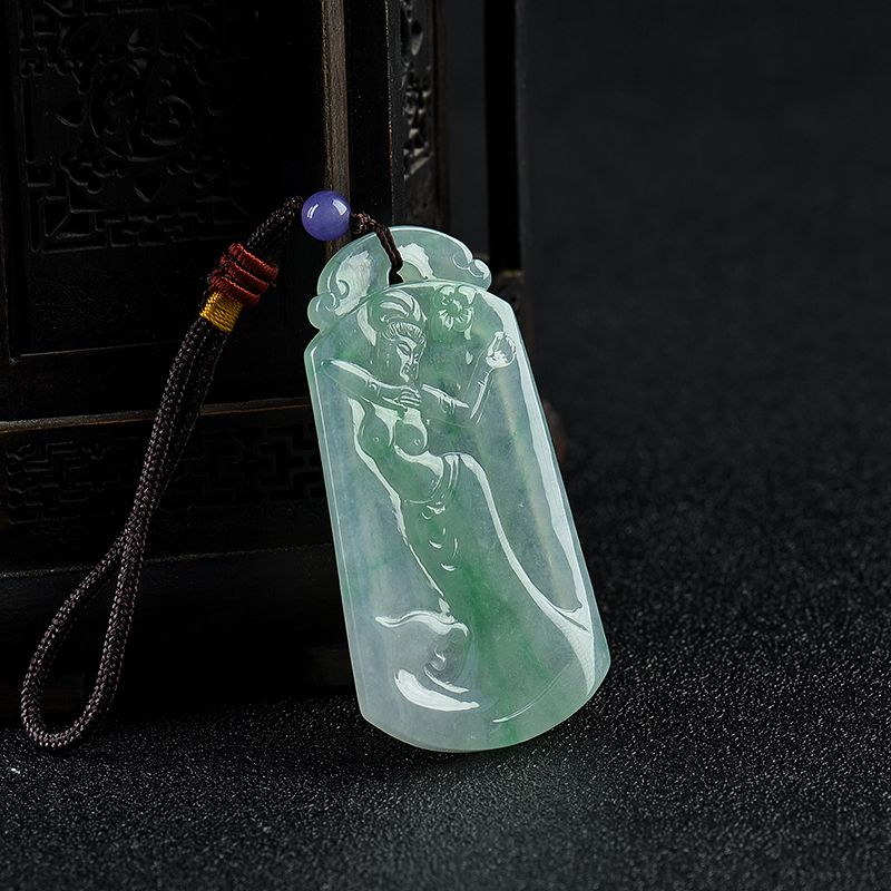 糯冰种飘翠翡翠吊坠-红掌柜